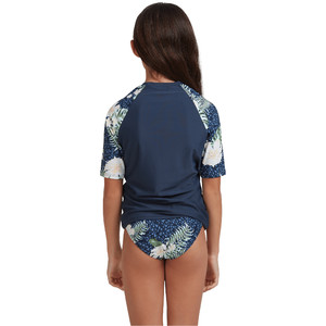 2021 Roxy Girls Printed Short Sleeve Rash Vest ERGWR03234 - Mood Indigo / Animalia